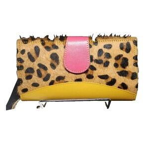 Mari Hair-on-Hide Leopard Print Wallet NWT Multicolor Leather Bifold Clutch